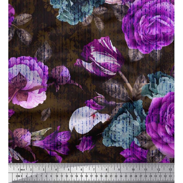 Soimoi Tissu Poly Georgette Violet Feuilles & Floral Imprimé 1 Yard 42 Pouces de Large