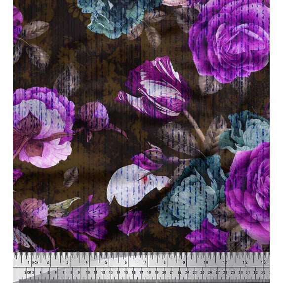 Soimoi Purple Georgette Viscose Fabric Leaves & Floral Print Fabric by Yard 42 Inch Wide