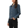 thumbnail image 4 of MODA NOVA Juniors Jean Jacket Button Up Long Sleeves Texture Washed Casual Denim Jacket Blue XS, 4 of 5
