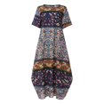 thumbnail image 3 of Womens Dresses Short Sleeve Summer Printed Holiday Bohemian Loose Maxi Casual Dress Light blue XXXL, 3 of 5