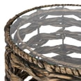 thumbnail image 5 of JONATHAN Y Malaya 16" Bohemian Coastal Handwoven Water Hyacinth Open Weave Round End Table with Glass Top, Brown, TBL2508B, 5 of 6