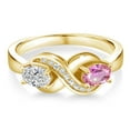 thumbnail image 2 of Gem Stone King 18K Yellow Gold Plated Silver Lab Grown Diamond and Pink Sapphire and White Created Sapphire Infinity Promise Ring for Women | 1.09 Cttw | Oval 6X4MM | Gemstone Birthstone | Size 9, 2 of 5