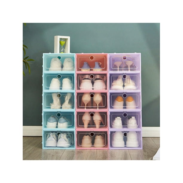 2pcs/Set Transparent Lid Shoe Storage Box Sets Shoes Organizers Thickened Foldable Dustproof Storage Boxs Stackable Combined Shoe Cabinet