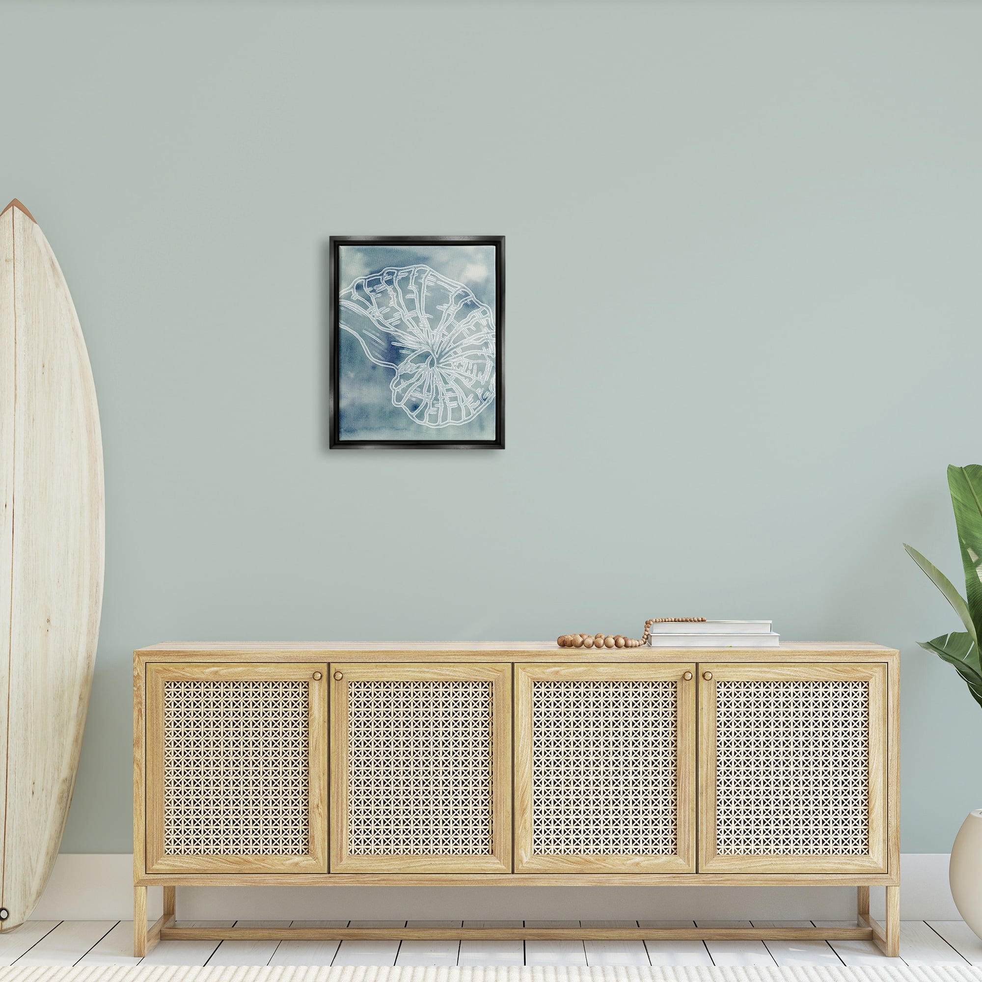 Stupell Industries Spiral Seashell Nautilus Sea Life Watercolor Pattern Graphic Art Luster Gray Floating Framed Canvas Print Wall Art, Design by Ziwei Li