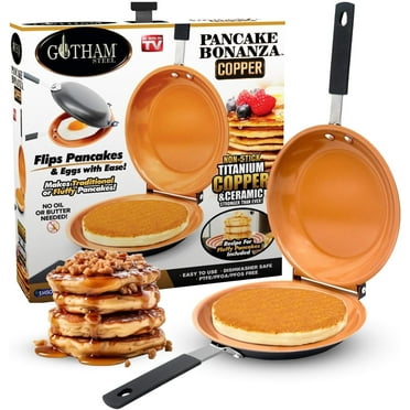 Gotham Steel Double Sided Pan, The Perfect Pancake Maker – Ceramic Double Pan Nonstick Copper Easy to Flip Pancake Griddle for Fluffy Pancakes, Omelette Maker, Frittata Maker & More! Dishwasher Safe