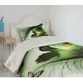 thumbnail image 2 of Ambesonne Abstract Quilted Coverlet 2 Pcs, Abstract Swan Animal, Twin Size, Green Black White, 2 of 5