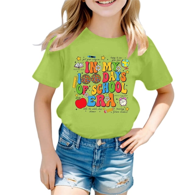 SXcggal One Mode Enfants Décontracté Imprimé Col Rond Manches Courtes T-Shirt Haut Respirant Confortable Beaux Chemises Enfants