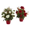 thumbnail image 1 of Nearly Natural 6488-S2 Rose Artificial Plant in Red Planter - Set of 2, 1 of 3