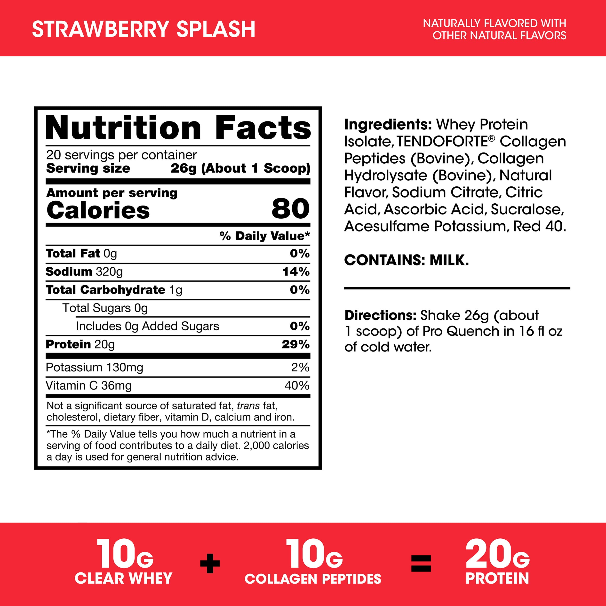 Optimum Nutrition Pro Quench Whey + Collagen Protein Powder, Strawberry Splash, 20 Servings