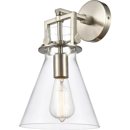 

Brushed Satin Nickel Tone Wall Sconces 8 Wide Clear Glass Steel/Cast Brass Medium Base 1 Light Fixture