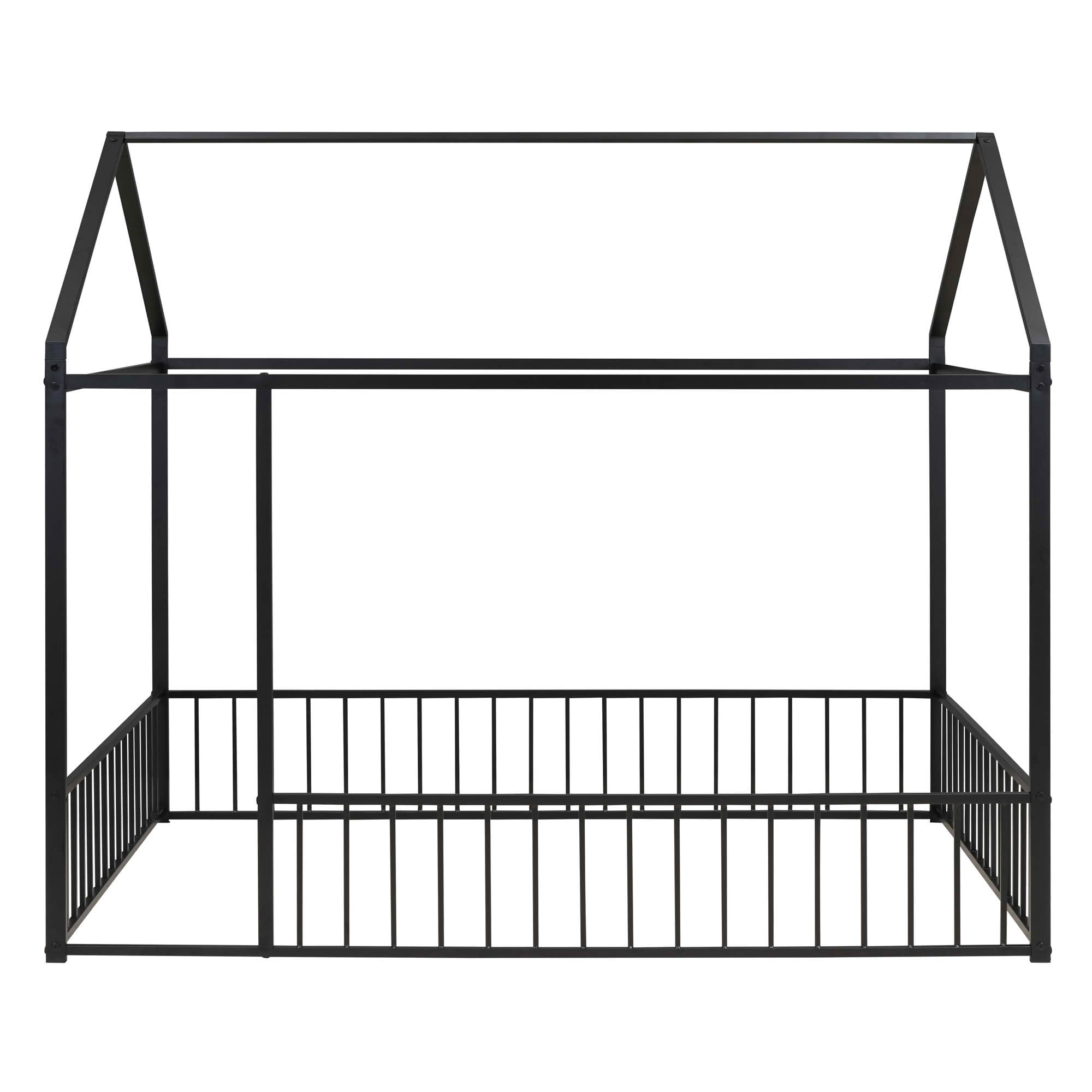 MAYEERTY Full Size Metal House Bed Frame, Fence, Kids Teens Bedroom, White