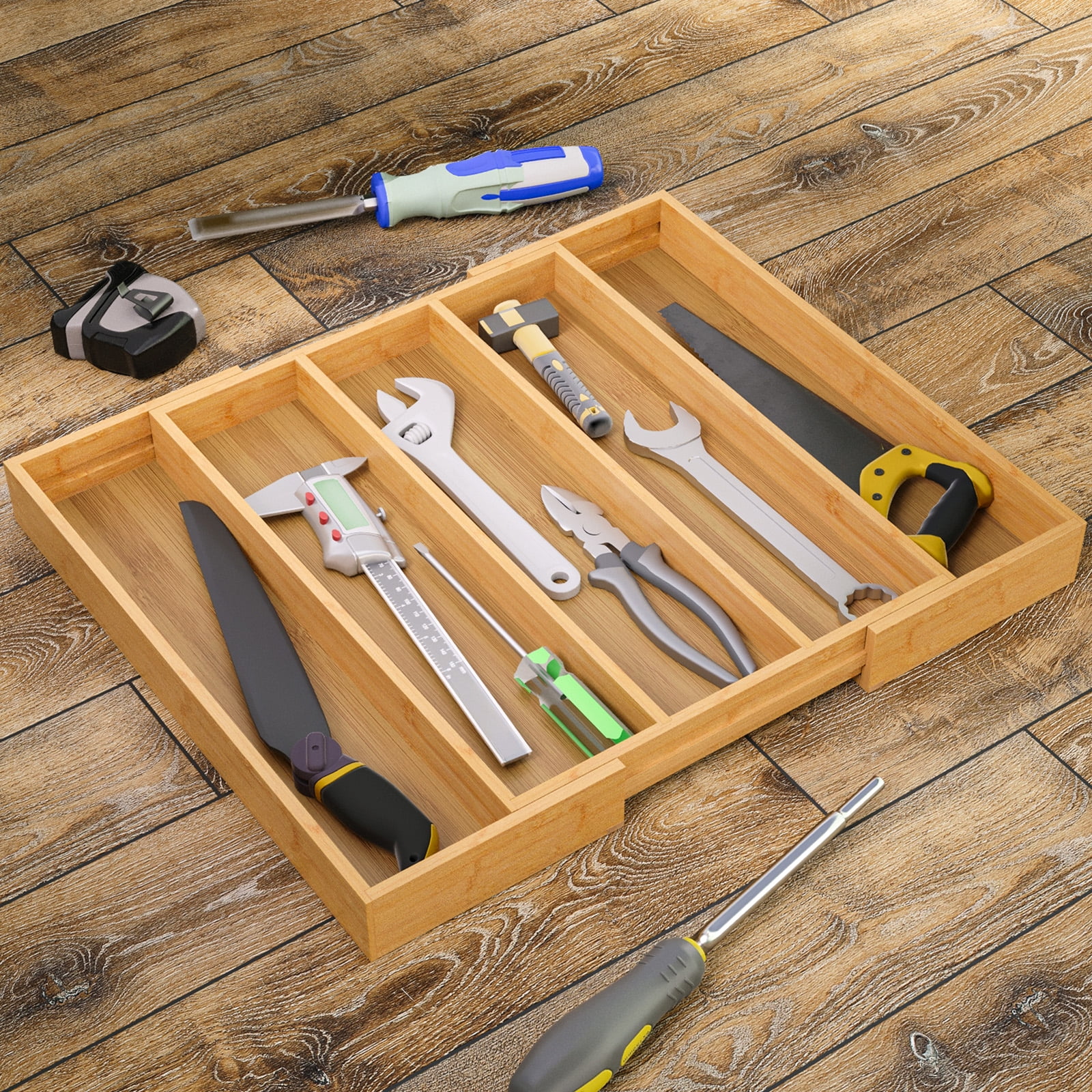 Danfoxer Expandable Kitchen Drawer Organizer,Bamboo Silverware Organizer,Adjustable Flatware Tray for Utensils(16.9*13.3~22.8*1.96)