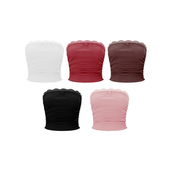 Baby Sweetie Women Summer Tube Tops Crop Tops Going Out Strapless Lace Patchwork Bandeau Backless Summer Outfits