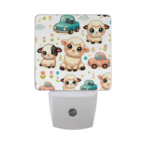 Cute Lamb and Car Night Light 2 Pack LED Nightlight Plug into Wall Dusk to Dawn Sensor Soft White