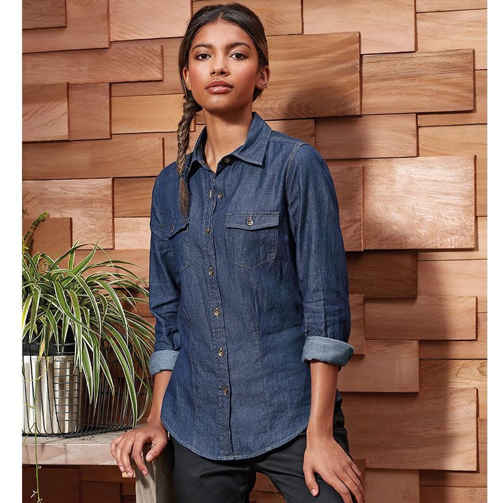 Premier Womens Jeans Stitch Denim Shirt 