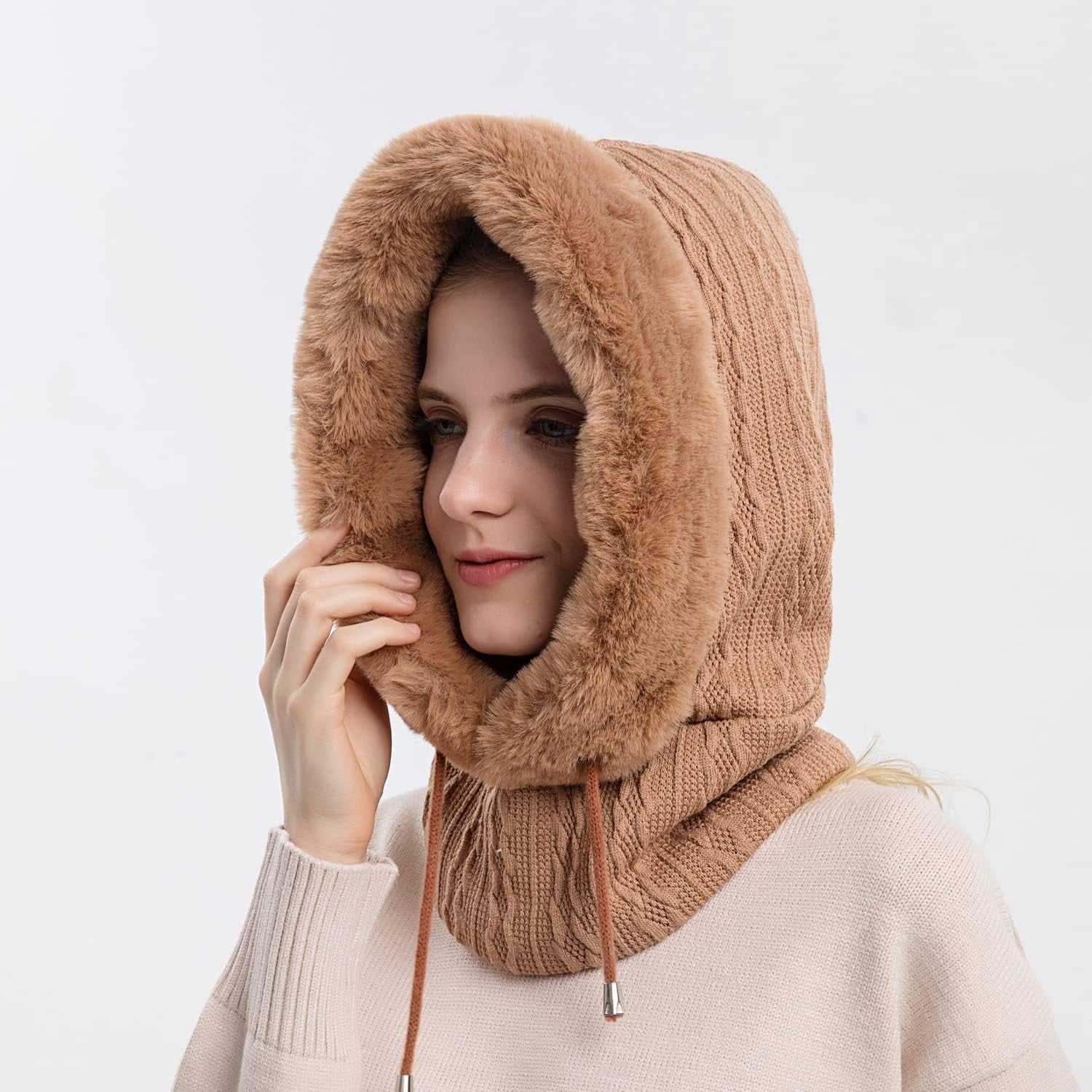Zhengup Women Winter One Piece Beanie Hat Slouchy Fleece Balaclavas Face Mask Neck Scarf Set Earmuff Ski Snow Knit Hats