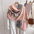 thumbnail image 3 of harmtty Fashion Women Winter Scarf Thermal Windproof Wide Long Colorblock Thickened Soft Luxury Lightweight Neck Sunscreen Lady Travel Shawl Pink, 3 of 7