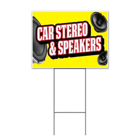Car Stereo & Speakers (18" x 24") Yard Sign, Includes Metal Step Stake