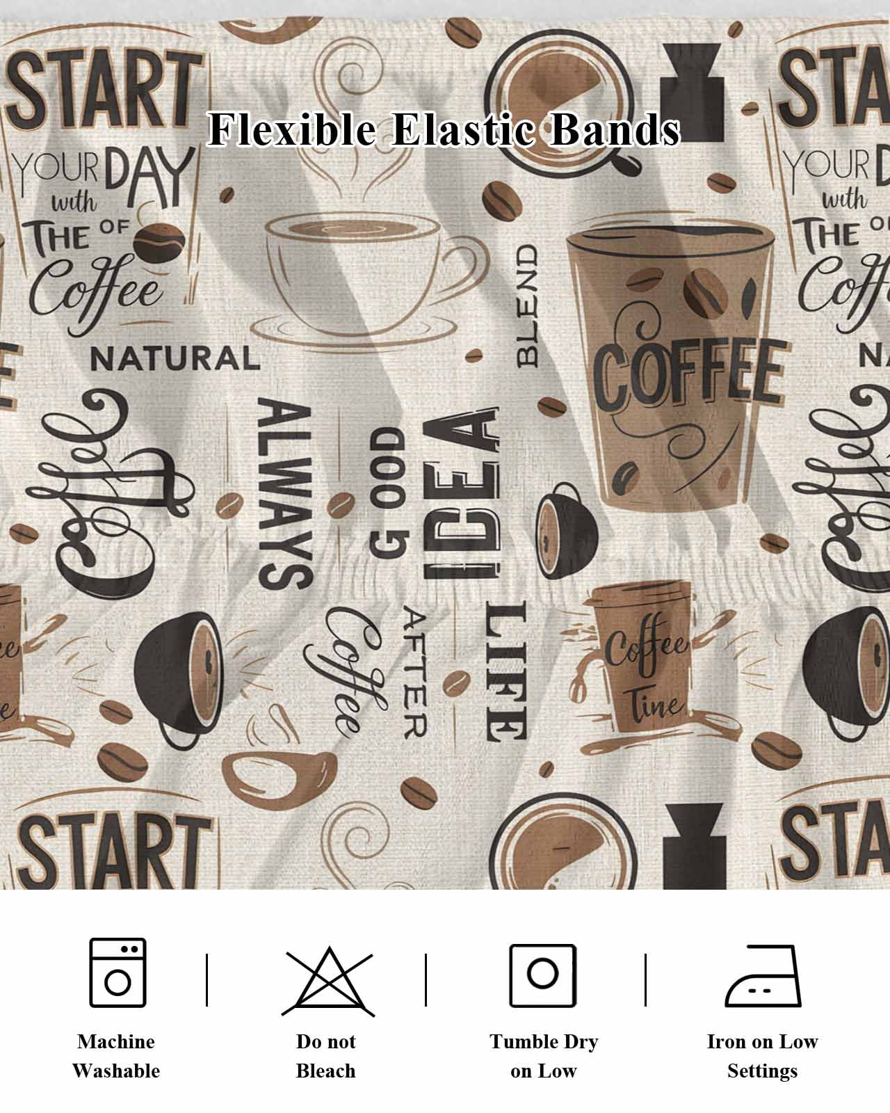 Coffee Wrap Around Bed Skirts for Queen Bed 16" Drop, Bed Skirt with Adjustable Elastic Belt Dust Ruffle Bed Valance for Bedroom Hotel Luxury Brown Beans Cup Dessert Drink Monochrome Bed Frame Cover
