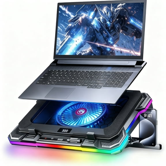 Marvo Gaming Laptop Cooling Pad, 5.5 Inch Fan for Heat Dissipation, 7-Level Height Adjustment, 2 USB Ports with Phone Stand for 14-19 Inch Laptops