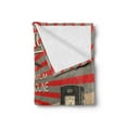 thumbnail image 2 of Cars Soft Flannel Fleece Blanket, Poster Style Image Gasoline Station Commercial Element Route 66 IllustrationPrint, Cozy Plush for Indoor and Outdoor Use, 70" x 90", Vermilion Beige, by Ambesonne, 2 of 5