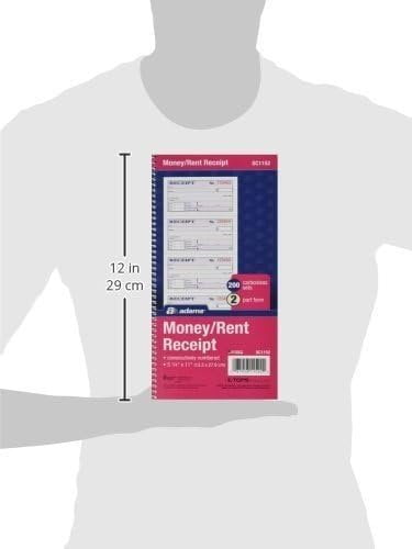 Adams Money and Rent Receipt Book, 2-Part Carbonless, 5-1/4" x 11", Spiral Bound, 200 Sets per Book, 4 Receipts per Page, Sold as 5 Pack, 1000 Sets Total SC1152