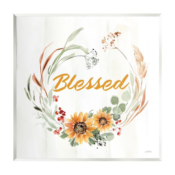 Stupell Industries Blessed Farmhouse Wreath Phrase Graphic Art Unframed Art Print Wall Art, Design by Katrina Pete