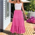 thumbnail image 3 of LWavelet Women Eyelet Embroidery Tiered Midi Skirt Elastic High Waist With Pockets Cute Summer Skirt Hot Pink M, 3 of 8