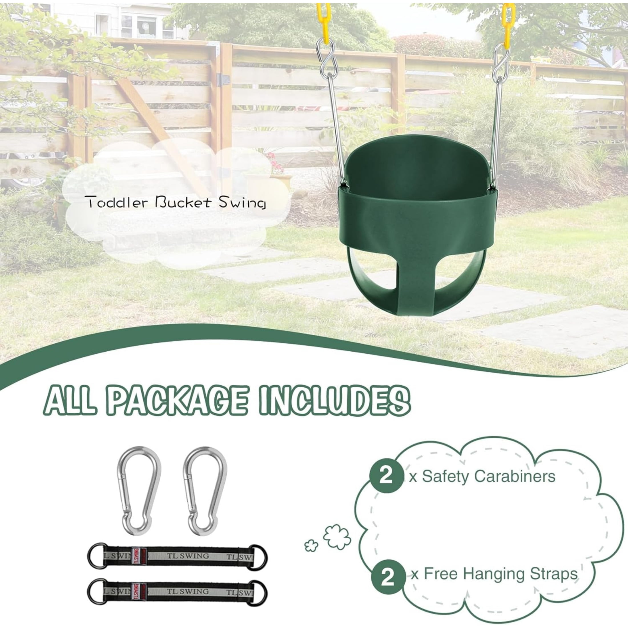 REDCAMP High Back Toddler Bucket Swing Seat with Coated Chains and Carabiners, Heavy Duty Kids Swing Seat for Outside Playground Backyard,Small