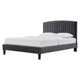 thumbnail image 1 of Platform Bed Frame, Queen Size, Charcoal Grey Gray, Velvet, Modern Contemporary, Bedroom Master Guest Suite Room, 1 of 9