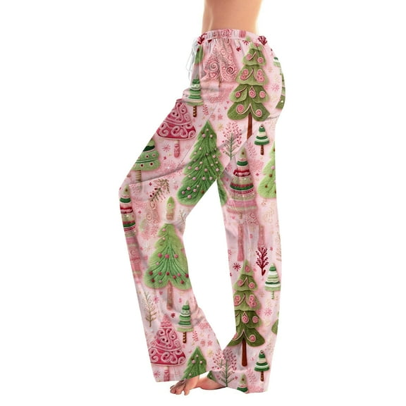 Women's Casual Fashion Christmas Pajama Pants, Long Sleepwear Trousers for Sports and Home Use, Comfortable and Soft Material for Nightwear and Lounging,Hot Pink,M