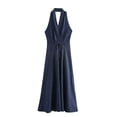 thumbnail image 2 of HH TRAF Vestido elegante de verano para mujer, con cordones, cuello colgante, sin mangas, espalda descubierta, vestido largo de mezclilla liso con cremallera para mujer, 2 of 4