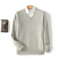 thumbnail image 4 of Men Sweater V Neck Pullover Long Sleeve Wool Knitwear Casual Tops Autumn Winter New Version Soft And Comfortable Men's Thin Top, 4 of 5