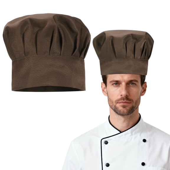Uxcell Chef Hat, Adjustable Elastic Band Cotton Baker Hat for Women and Men, Full Cloth Chef Cap with Hook and Loop Tape for Home Restaurant Kitchen Cooking Halloween Party, Brown