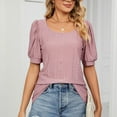 thumbnail image 4 of Pink M WIZUTIZ Womens Tops up to 65% Off Casual Fluffy Cotton Linen Tee Crew Neck Athletic Solid Tshirts Vintage Ladies Shirts Retro Oversize Tops Blouse Flowy Cotton Blend Short Sleeve, 4 of 6