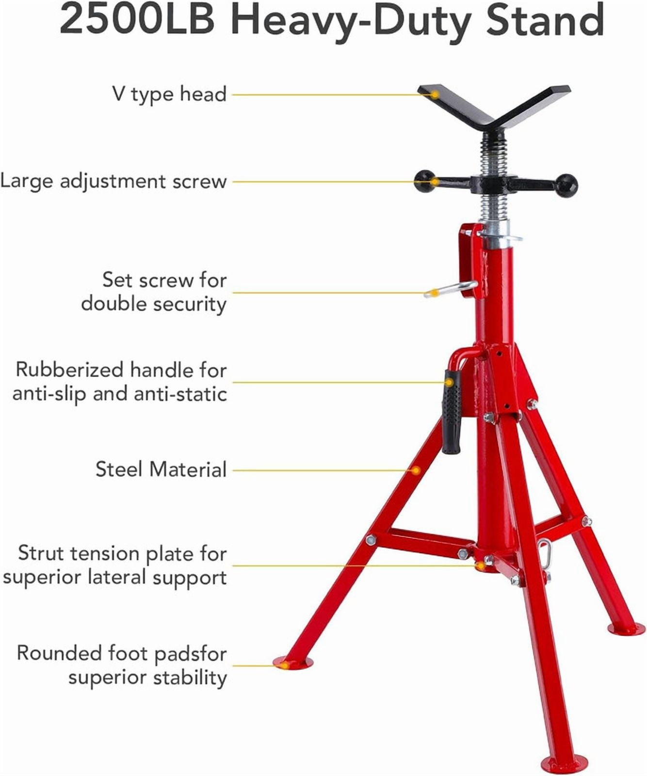 Towallmark 27-52 Inch V Head Pipe Jack Stand, 2500 LbS Capacity Heavy Duty Adjustable Steel Stand, For 1/2 To 12 Inch Pipes Welding Threading Cutting