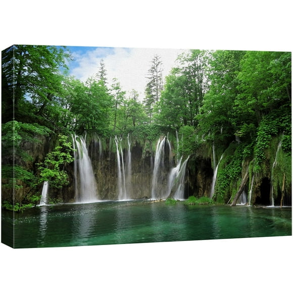 wall26 Impression sur Toile Art Mural Forêt Verte Cascade dans Parc Croatia Nature Photographie Moderne Art Rustique Multicolore pour Salon, Chambre, Bureau - 16"x24 Pouces