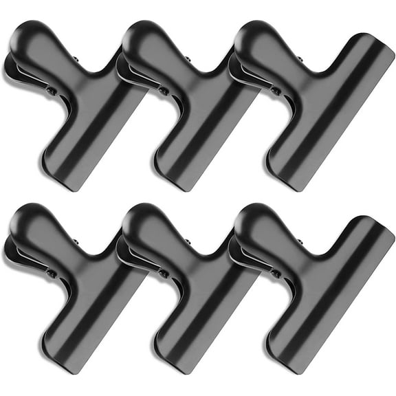 6 Pack Bag Clips, Stainless Steel Chip Clip, Black Chip Clips Bag Clips Food Clips, Bag Clips for Food, Heavy Duty Air Tight Seal Kitchen Clips Snack Clips Food Bag Clamp Clips