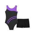 thumbnail image 3 of Rswnyirn Kids Girls 2 Piece Gymnastic Ballet Dance Outfit Sleeveless Open Back Leotard with Shorts Purple&Black 14, 3 of 7