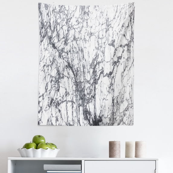 Abstract Tapestry, Murky Marble Rock Motifs with Fractal Abstract and Print, Fabric Wall Hanging Decor for Bedroom Living Room Dorm, 5 Sizes, Grey White, by Ambesonne