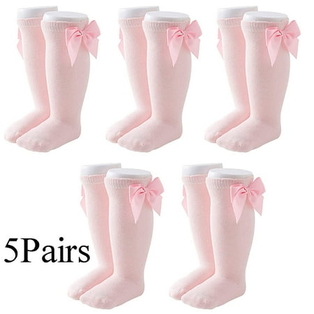 

5Pairs Colorful Childhood Knee High Socks for Baby Boys Girls Cotton Ruffle Socks for Newborn Baby Pink (3-5Year)