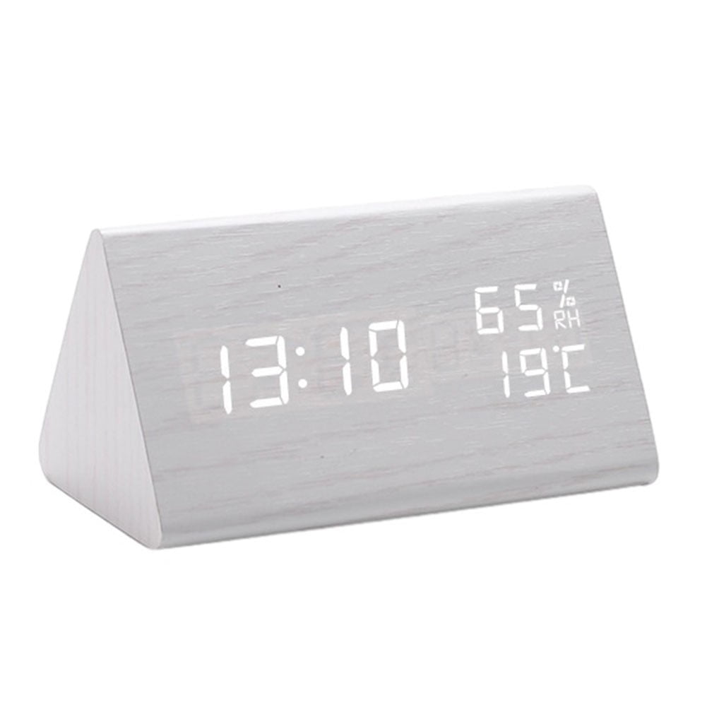 KDJ Wooden Digital Alarm Clock Temperature and Humidity Clock Wooden Clock - for Home Decor