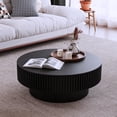 thumbnail image 3 of Modern 31.5" Round Fluted Drum Coffee Table with Storage, Solid Wood Veneer Accent Tea Table for Living Room, Apartment, or Office, Black, 3 of 11