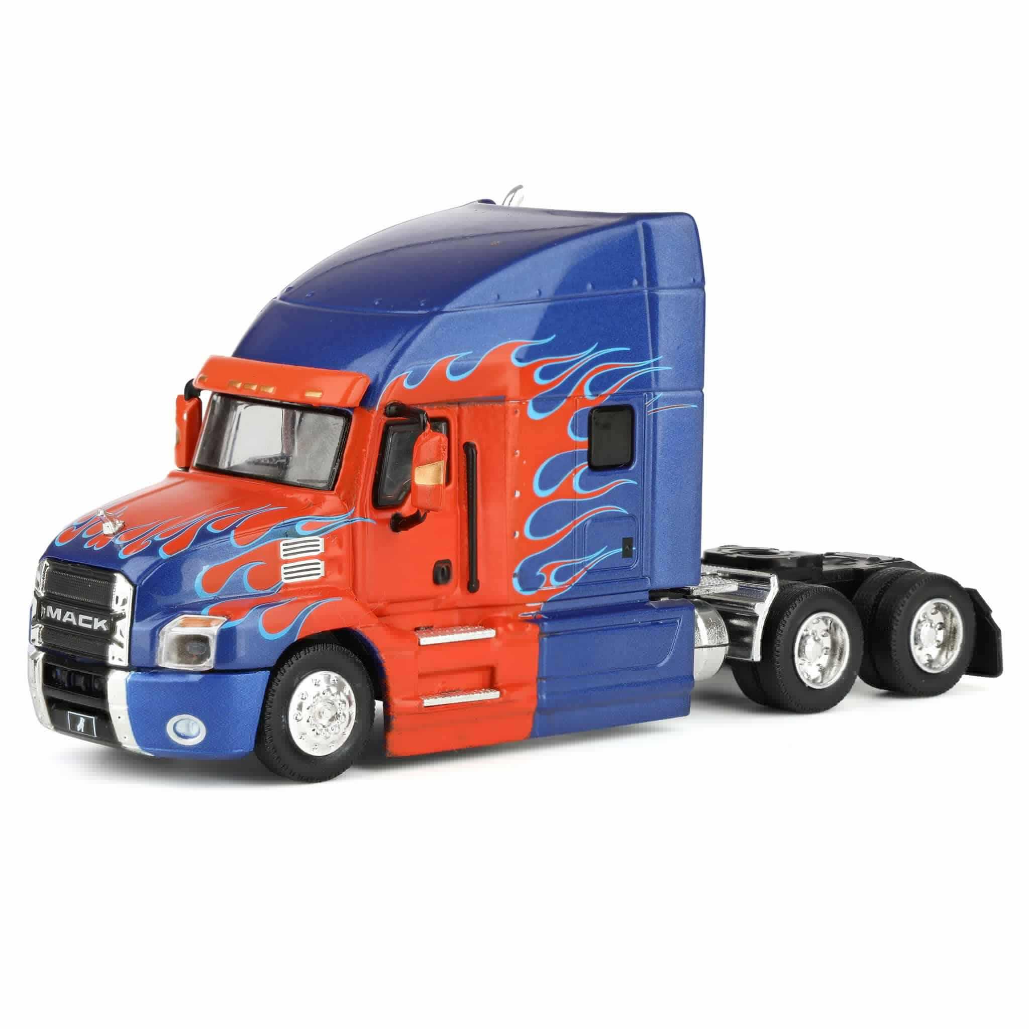 1/64 2019 Mack Anthem Truck Cab, Red & Blue Flames, GreenLight S.D. Trucks Series 20 45200-C