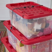 Hyper Tough 27 Gallon Clear Plastic Storage Bin with Red Snap Lid