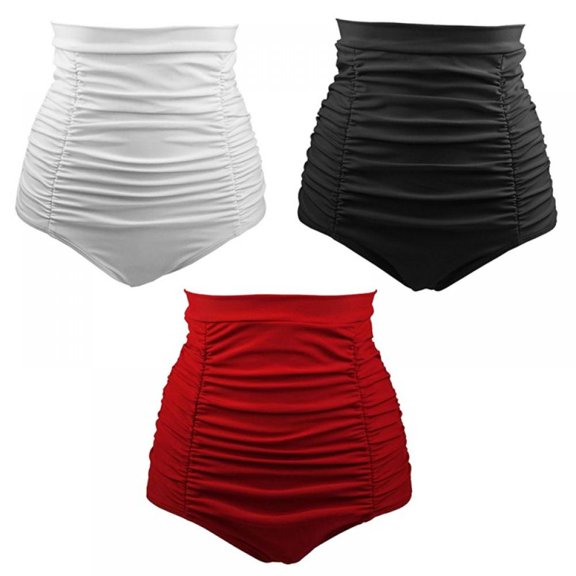 Women High Waisted Bikini Swimsuit Briefs Solid Tankini Tummy Control Ruched Swimming Briefs Shorts Beach Pants Bathing Suit