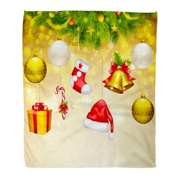 SIDONKU Throw Blanket 58x80 Inches Colorful Tree of Hanging Bauble and Box for Christmas Santa Warm Flannel Soft Blanket for Couch Sofa Bed