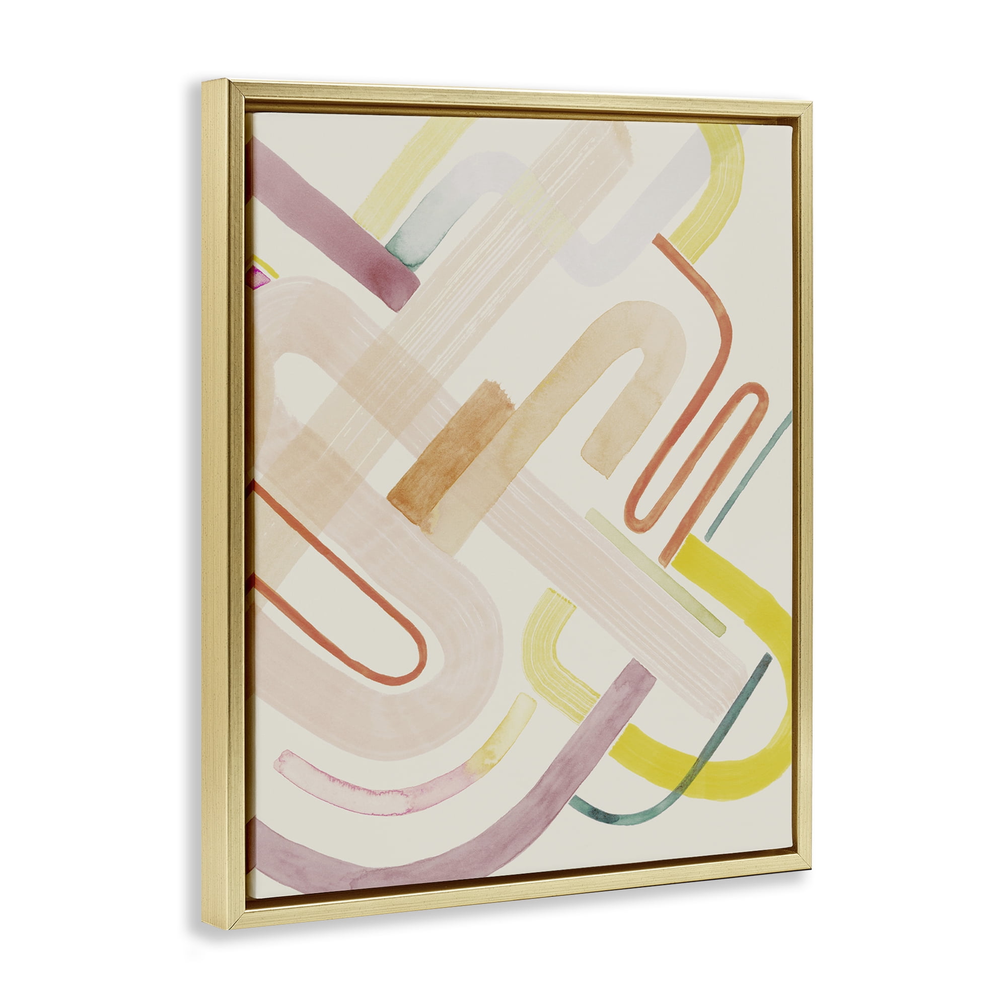 Stupell Industries Overlapping Curved Shapes Abstract Painting Gold Floater Framed Canvas Art Print Wall Art, 25 x 31