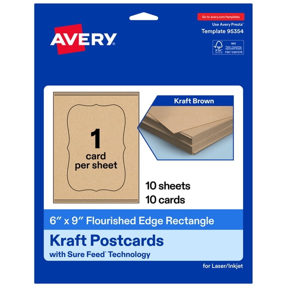 Avery Cards with Flourished Edges, 6" x 9", Kraft Brown, 10ct