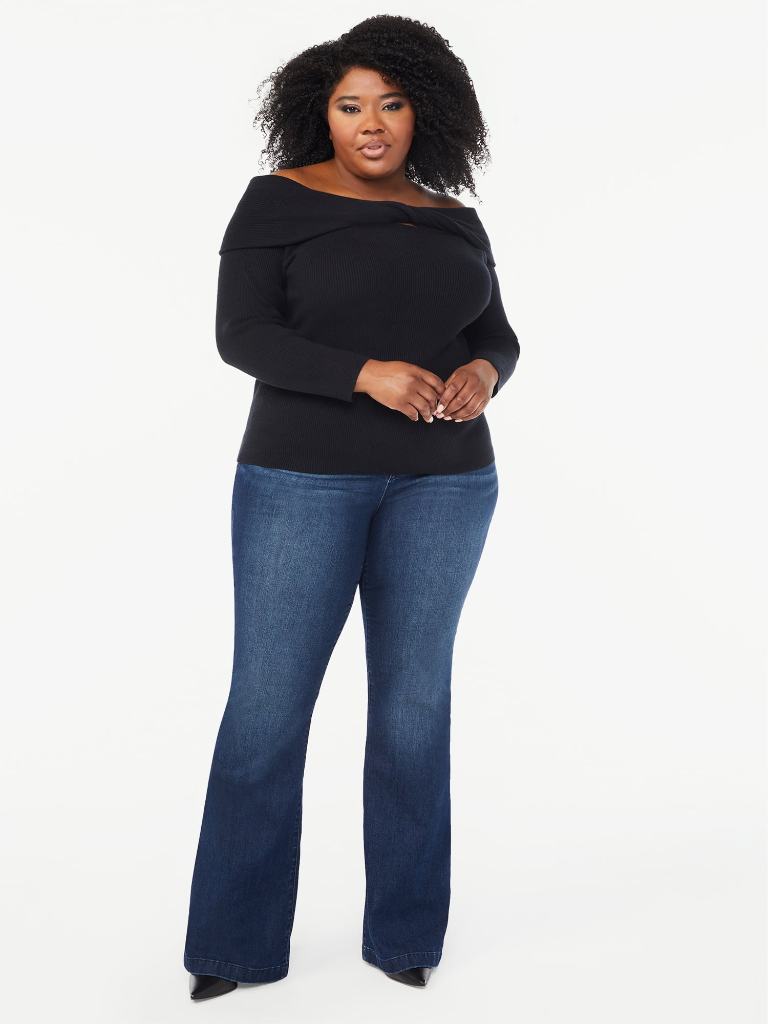 Sofia Jeans by Sofia Vergara Women's Plus Size Twisted Off Shoulder Sweater